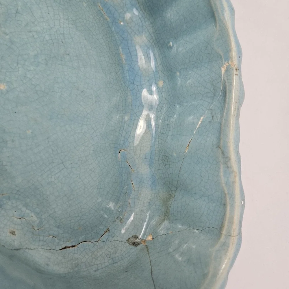 Vintage McCoy Pottery Jardinière Planter Aqua Blue Turquoise Bamboo Leaves 1940 - Picture 12 of 14